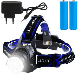 LED Stirnlampe Wiederaufladbare Akku Superhell Verstellbarer Kopflampe mit 3 Modi und Rotem Warnlicht Wasserdicht Einstellbar Stirnleuchte Retoo