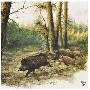 20 Servietten Wildschweine im Wald als Tischdeko für den Herbst mit Tiermotiv 33x33cm