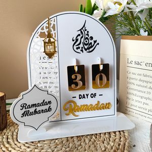Eid-Adventskalender, Ramadan Kalender aus Acryl, 30 Tage Countdown Ramadan Kalender, Ramadan-Kalender Elegante Mubarak Ramadan Deko(Weiß+Gold)