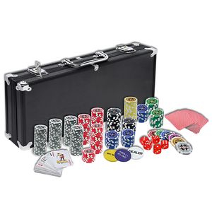 LZQ Poker Case Set 500 Chips - pokerová sada Laser vrátane 2x pokerových balíčkov, 5x kociek, 3x dealerského tlačidla, s 2 kľúčmi a čiernym hliníkovým puzdrom
