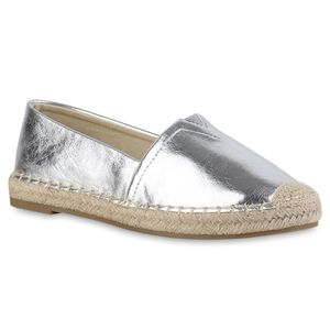 VAN HILL Damen Espadrilles Slippers Metallic Bast Schlupf-Schuhe 841125, Farbe: Silber, Größe: 39