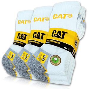 9 Paar CAT® CATERPILLAR REAL WORK SOCKS Damen Herren Arbeitssocken Business Socken Strümpfe in Weiß und Größe 41-45