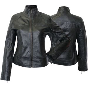 Damen Lederjacke Trend Fashion echtleder Jacke aus Lamm Nappa Leder schwarz, Größe:XL