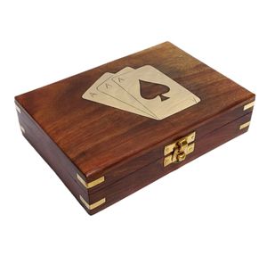 Maritime Kartenbox, Spielkarten Box aus Edelholz mit Messing Intarsien