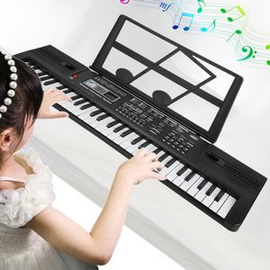 61 Tasten Keyboard mit Mikrofon Notenhalter, für Kinder mit 16 Klangfarben, 8 Schlaginstrumenten-Soundeffekten, 10 Rhythmen und 6 Demos
