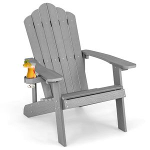 COSTWAY Židle Adirondack s držákem na nápoje, zahradní židle odolná proti povětrnostním vlivům, plastová zahradní židle, venkovní židle na zahradu, terasu, nosnost 170 kg (světle šedá)