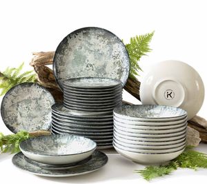 KONSIMO jídelní souprava FINGO, vyrobená v EU, (36-dílná), pro 12 osob, porcelán, vhodné do myčky, vhodné do mikrovlnky, kulatý tvar, tvrdý porcelán