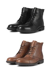 Jack & Jones Herren Leder-Stiefel JfwNick Schuhe Biker-Boots Stiefeletten, Farbe:Schwarz, Schuhe NEU:EU 42