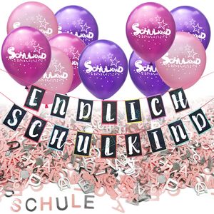 Oblique Unique Schuleinführung Schulanfang Einschulung Deko Set - Endlich Schulkind Girlande Luftballons Konfetti