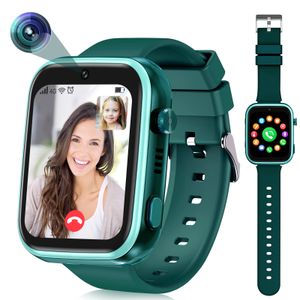 （Grün）Kinder-Smartwatch 4G mit GPS und Telefon, Smartwatch Kinder mit WLAN-Videoanruf-Kamera SOS, IP67 Wasserdichte Kinder-Smartwatch mit GPS-Echtzeitortung, Musik-Video-Player, Alarm