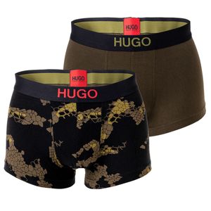 HUGO Herren Boxer Shorts, 2er Pack - Trunks, Logobund, Baumwolle Stretch, Muster Grün M