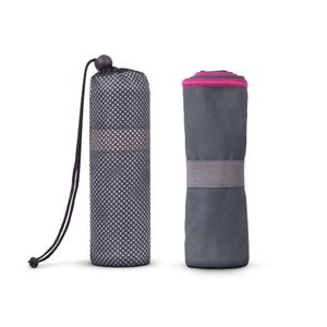 Mikrofaser Handtuch für Sport, Sauna, Fitness - Reise Handtuch - kompakt, saugfähig, leicht & schnelltrocknend ( Grau mit Pinker Biese / 50x100cm ) mit Spanngummi und Tasche