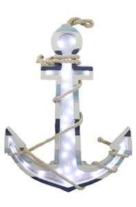 Maritimer leuchtender Anker aus Holz mit LED und maritimen Designs zum Hängen, 40 * 30cm, Hängedekor für Badezimmer Küche Wohnzimmer in blau und weiß, Leuchtdekoration, Hängedekoration