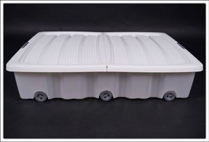 XXL Unterbettkommode mit Klappverschluss weiß - 60 Liter - Aufbewahrungs Rollbox Unterbettbox Spielzeugkiste