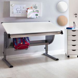 FineBuy Designový dětský psací stůl dřevo 120 x 60 cm šedý / bílý, dívčí školní psací stůl výškově nastavitelný, dětský psací stůl výškově nastavitelný