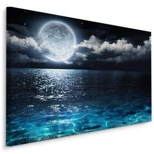 Fabelhafte Canvas LEINWAND BILDER 120x80 cm XXL Kunstdruck Meer Nacht Mond Sterne