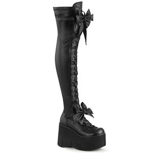 KERA-303 DemoniaCult Dámské boty s mašlí na platformě Black Stretch Leather Look