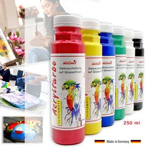 Acrylfarben 6er Set je 250 ml Künstler Malfarben hochdeckend Seidenmatt Pouring