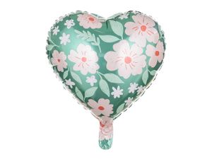 Folienballon Herz mit Blumen 35cm grün rosa