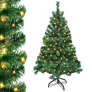 TRMLBE 120cm Weihnachtsbaum Künstlich Tannenbaum mit 120LEDs Beleuchtung & Schnellaufbau Klapp-Schirmsystem & Metallständer Christbaum