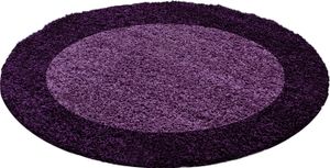 Teppich Wohnzimmer Hochflor Violett 160x160 Rund Bordüre Design aus Polypropylen