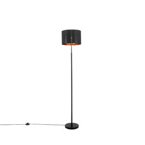 QAZQA - Moderne Stehlampe schwarz mit Gold I Messing - VT 1 I Wohnzimmer I Schlafzimmer - Textil Rund - LED geeignet E27