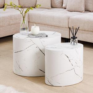 riess-ambiente Modernes 2er Set Beistelltische DICE 55cm weiß oval Marmor-Optik Couchtisch Tisch Ablage