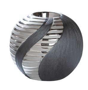 Keramik-Teelichthalter - Gilde Teelichthalter Sevilla 8.8 cm anthrazit-silber - Leuchter Design Deko Wohndeko