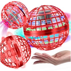 Handgesteuerter Leuchtender UFO-Flugball mit LED-Lichtern, USB Wiederaufladbares Hoverball-Spielzeug für Jungen und Mädchen von 6-12 Jahren - Rot