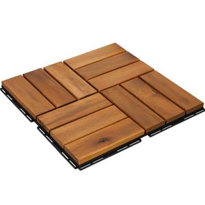 1m² Holzfliesen Terrassenfliesen Holz Fliesen Mosaik 30x30 cm - 11 STK Balkonfliesen wetterfest aus Akazienholz mit Klicksystem für Terrasse Balkon