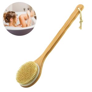 Badebürsten Körperbürste Bambusgriff Naturborsten Rückenbürste zum Duschen Massage Förderung der Durchblutung Trockenbürste Rückenwäscher