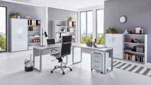 BMG Möbel Büromöbel-Set, Office Edition Set 7, grau/ weiß hochglanz