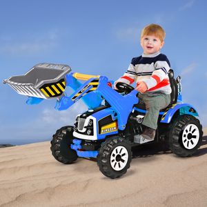 COSTWAY 12V Kinder Bagger, Kinderbagger 2,5-5 km/h, Sitzbagger mit Schaufel, Elektro Bagger Spielzeug, Sandbagger mit Vor-/Rückwärtsschalter, Aufsitzbagger für Kinder von 3 bis 8 Jahren (Blau)