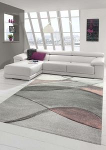 Teppich modern Teppich Wohnzimmer abstrakt in rosa grau pastell Größe - 60x110 cm