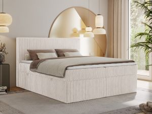 MKS MEBLE Boxspringbett 180x200 Beige Cord, Boxspringbett mit Matratze H4, Bett 180x200 mit Bettkasten and Kopfteil, Doppelbett mit Stauraum, Polsterbett 180x200 - Tiliano
