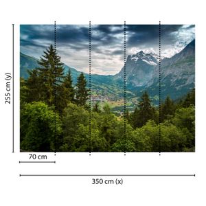 Tadessi Fototapete | Wald | 3.50 m x 2.55 m | Grün | Grau | Wandbild | Digitaldruck