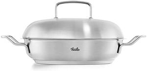 Fissler Original-Profi Collection / Edelstahl-Servierpfanne rund (2 L, Ø 24 cm) mit Hochraum-Deckel, novogrill Bratfläche, Innenskalierung - Induktion, 084-388-24-000/0, Silber