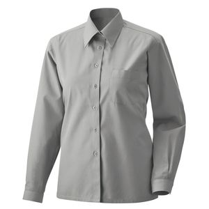 Damen-Bluse, langarm, Kentkragen, tailliert, silbergrau, Größe 46 : 46 : 60% Baumwolle 40% Polyester 120 g/m² : silbergrau