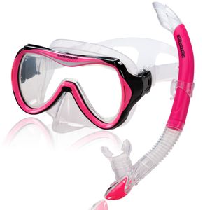 AQUAZON CAPRI Hochwertiges Schnorchelset, Tauchset, Schwimmset, Schnorchelbrille mit Tempered Glas, Schnorchel mit Semi Dry top für Kinder, Jugendliche Von 7-14 Jahren , Farbe:pink