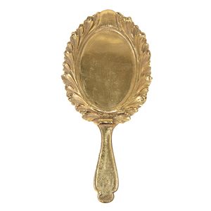 Clayre & Eef Handspiegel 13*27 cm Goldfarbig Kunststoff Glas Schminkspiegel