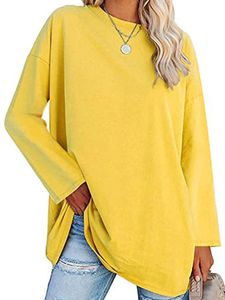 Damen Langarm T-Shirt arbeiten einfarbige Tee Casual Plain T-Shirt, Farbe:Gelb, Größe:L