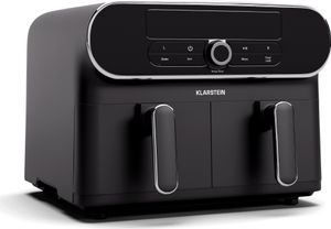 Klarstein AuraAir Color Touch Dual Heißluftfritteuse – 11L Dual-Kammer Airfryer, 1700 W, 8 Programme, Touchscreen, 75 % Weniger Fett, Antihaft, Überhitzungsschutz, Schwarz/Silber