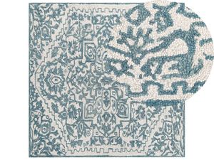BELIANI Teppich weiß / blau Wolle 200 x 200 cm orientalisches Muster handgetuftet