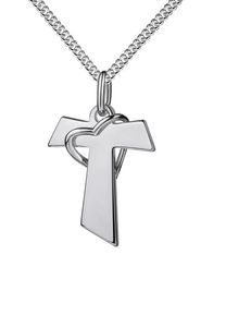 Kreuzkette Antoniuskreuz Taukreuz T-Form mit Herz für Damen, Herren und Kinder Kreuzanhänger 925 Silber Mit Kette