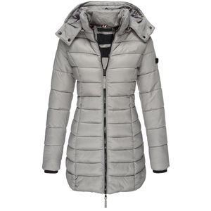 Damen Steppjacke Mit Kapuze Reißverschluss Gepolsterter Winter Warmer Langer Mantel Puffer Outwear,Farbe: Grau,Größe:XL