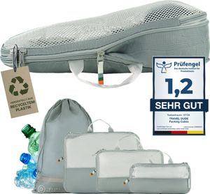 TRAVEL DUDE Packwürfel Set mit Kompression aus recycelten Plastikflaschen | Leichte Packing Cubes | Packtaschen Set (Stahl Blau, 4-teilig) TRAVEL DUDE Packwürfel Set mit Kompression aus recycelten Plastikflaschen | Leichte Packing Cubes | Packtaschen Set (Stahl Blau, 4-teilig)