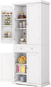 GOPLUS Küchenschrank, Küchenbuffet mit 6 Ebenen und Schublade, Hochschrank Aufbewahrungsschrank für Wohnzimmer, Esszimme & Küche, 76,5 x 40 x 183 cm, Weiß