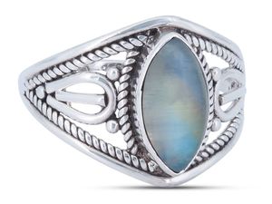 Ring aus 925 Silber mit Regenbogen Mondstein, Ringgröße:62 mm / Ø 19.7 mm