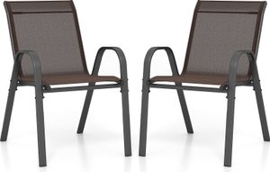 COSTWAY 2er Set Gartenstühle stapelbar, Balkonstühle Terrassenstühle Stapelstühle mit Armlehnen bis 150 kg belastbar, 56x70x84cm Braun