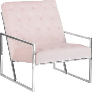 BELIANI Fotel różowy welur aksamit srebrna metalowa rama pikowane oparcie i siedzisko koktajlowy glamour salon